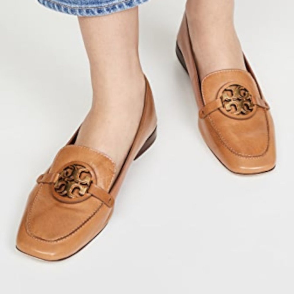 Tory Burch NIB MILLER METAL-LOGO LOAFER LEATHER Tan 11 - Picture 3 of 9